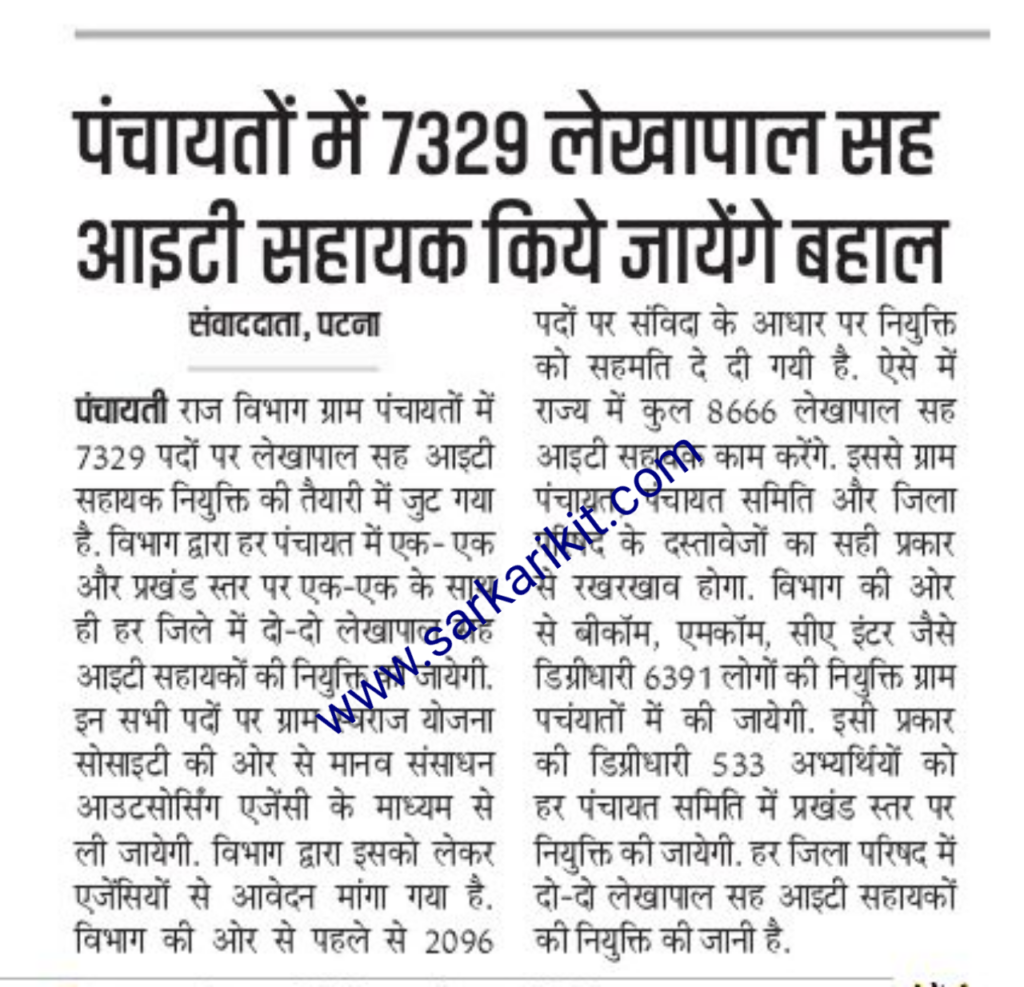 Bihar Lekhapal IT Sahayak Vacancy 2024